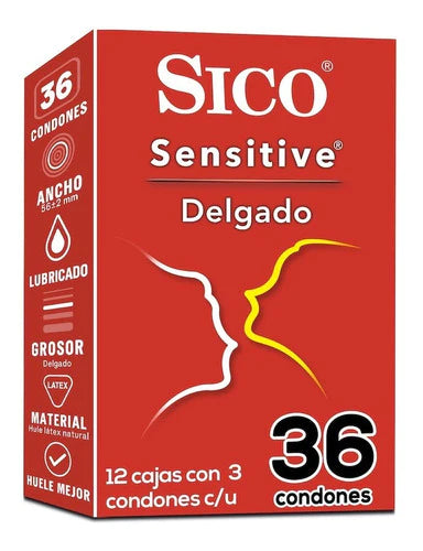 Condones Sico Sensitive 36 Pz, 12 Carteras De 3pz C/u