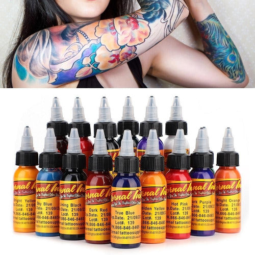 Set Tintas Eternal Ink Tatuar 16pz Profesional 1oz Colores