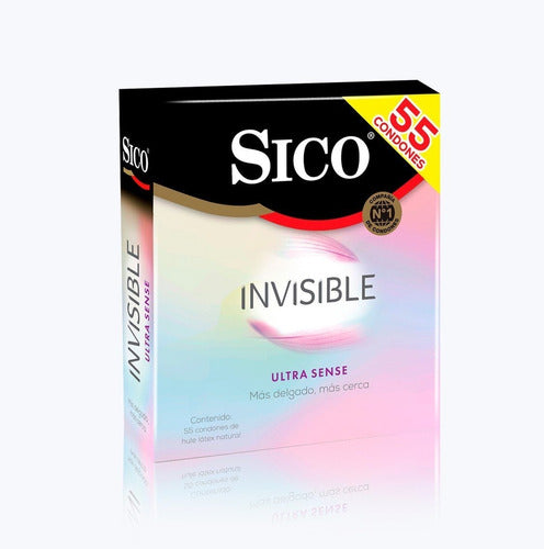 Condones Sico Invisible Ultra Sense Caja Con 55 Piezas Color Primario Azul