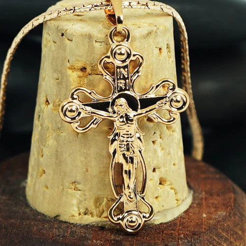 Collar Dije Cadena Cruz Jesús Religión Eslabón Avena Oro 18k