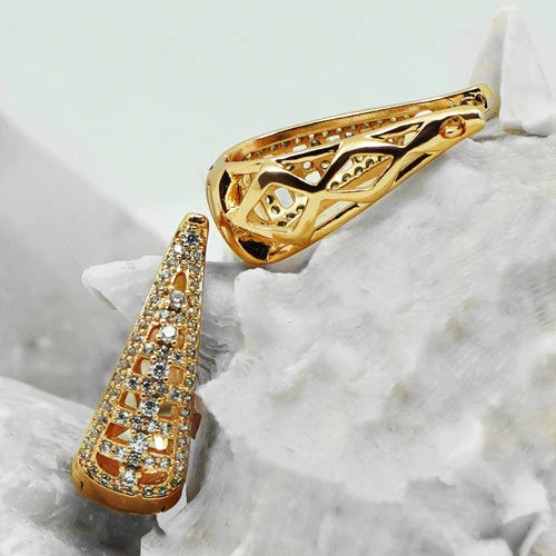 Aretes Pendientes Detallado Diamantes Oro 18k Elegante Mujer