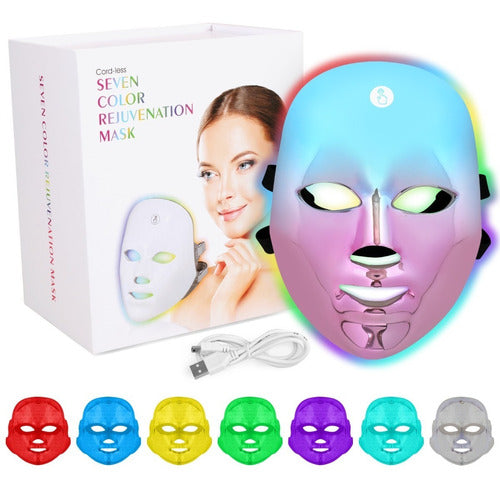 Máscara De Terapia Facial Con Luz Led De 7 Colores, Mejorada