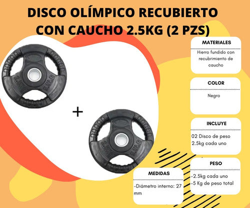 Disco Olímpico Recubierto Con Caucho 2.5kg (5.5 Lb) 2 Piezas