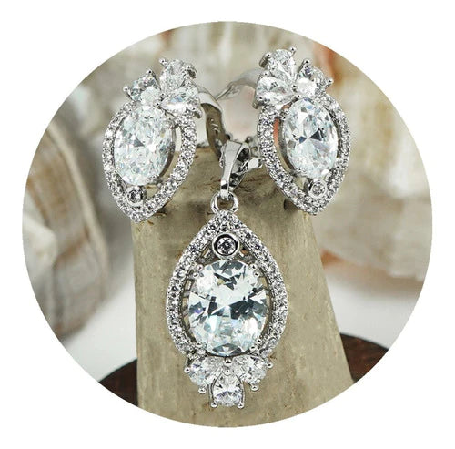 Set Collar Cadena Dije Aretes Pendientes Diamantes Oro 18k