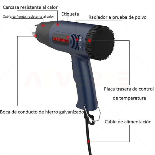 Pistola Eléctrica Calor Temperatura Ajustable 2000w Boquilla