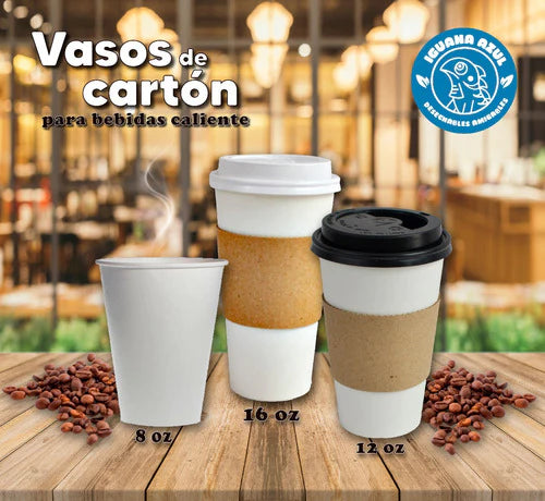 Vaso Para Café Bio 8oz+ Fajilla + Tapa Negra (100 Pza C/u)