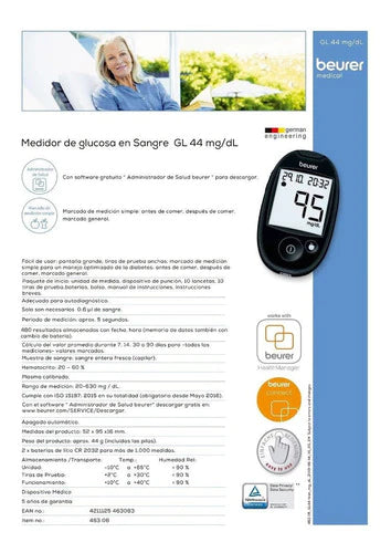 Glucómetro Medidor De Glucemía Gl44 Diabetes Beurer Glucosa
