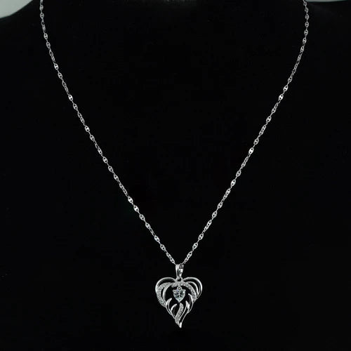 Collar Cadena Dije Corazón En Llamas Oro Blanco 18k Diamante