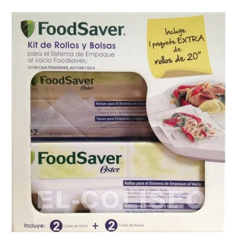 Kit Empaque Al Vacio Food Saver Oster 44 Bolsas + 6 Rollos