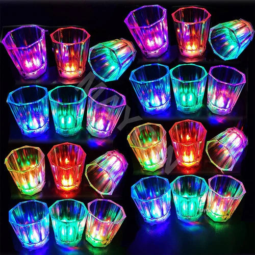 24 Vasos Shots Luz Led Neon Fiestas Tequileros Batucada Boda