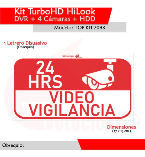 Kit Videovigilancia Hilook 4 Camaras Bala + Disco Duro 500gb