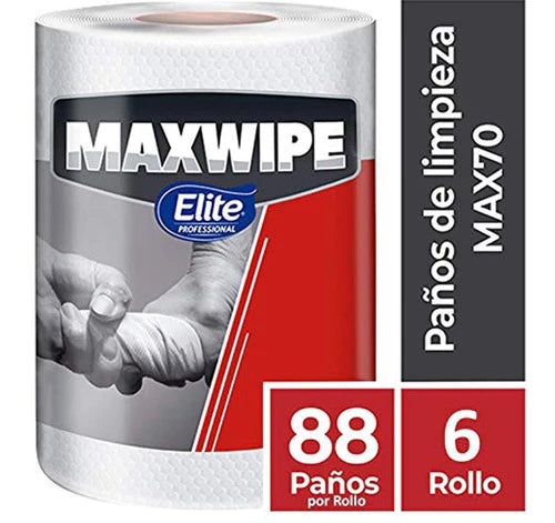 6 Rollos Paño De Limpieza Toalla Max Wipe Elite Blanco