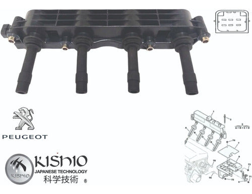 1 Bobina De Encendido Peugeot 206 1.4l 98-08 Kishio Completa