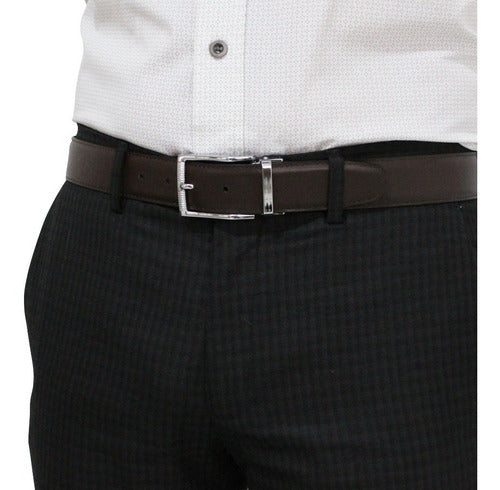 Cinturón Formal Cuero Para Hombre - Reversible Negro/café