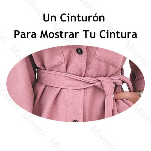 Abrigo De Lana Sintética Mujer Cinturón Moda Calidez Miveni
