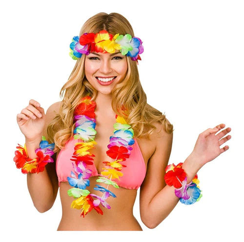 20 Juegos Collares Y Pulsera Estilo Hawaiano Par Fiesta Neon