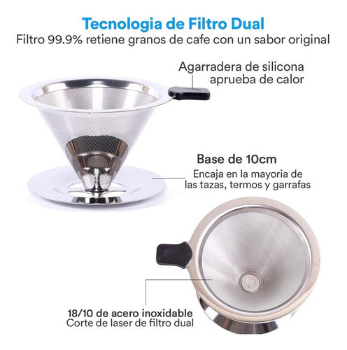 Filtro De Café Reutilizable De Acero Inoxidable Con Cono