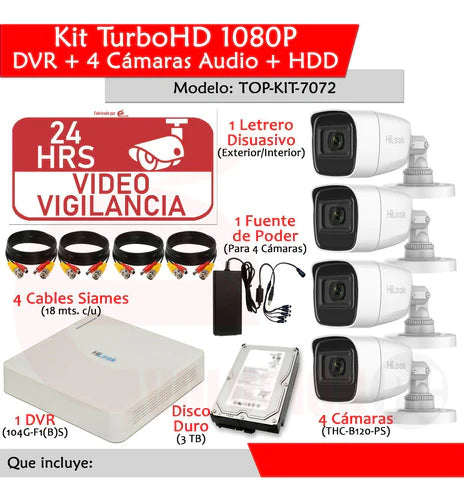 Kit Cctv Videovigilancia 4 Camaras Audio 2mp +3tb Disco Duro