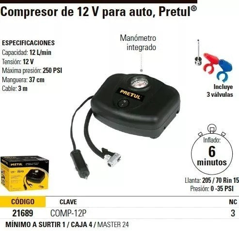 Compresora Portatil 12v  Pretul - 21689