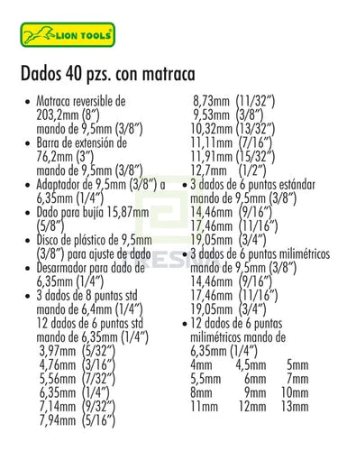 Autocle 40 Piezas Con Dados Y Matraca 3/8 Estuche Plastico