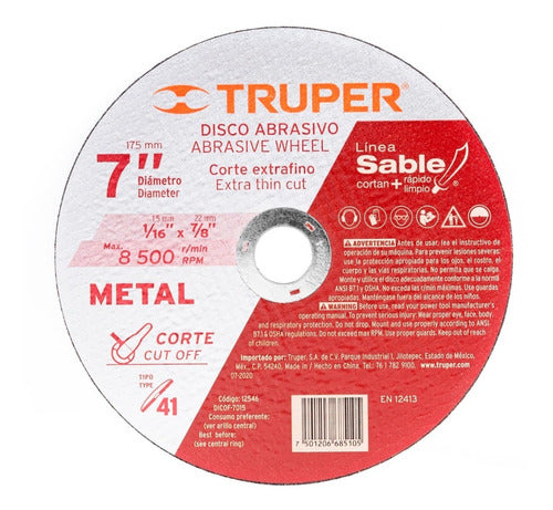 10pz Disco Corte Fino Metal 7'' 1.5 Mm 41 Sable Truper 12546