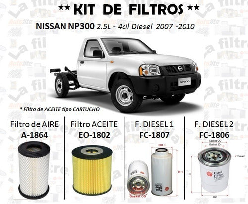 Nissan Np300 Diesel 2.5l - Kit De Filtros.(2007-2010)