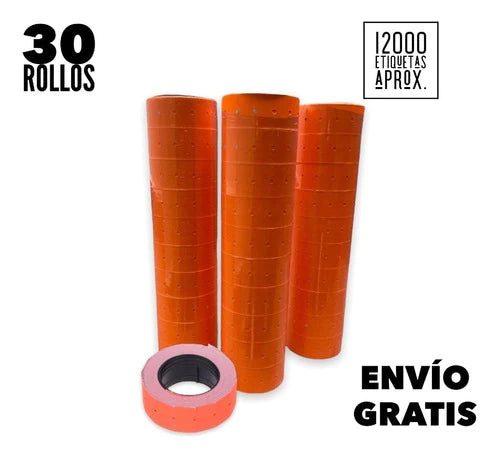 30 Rollos Etiquetas Naranja 21x12 Mm Para Etiquetadora