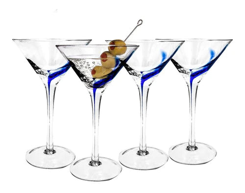 Juego De 4 Copas De Vidrio De Martini 150ml Azules