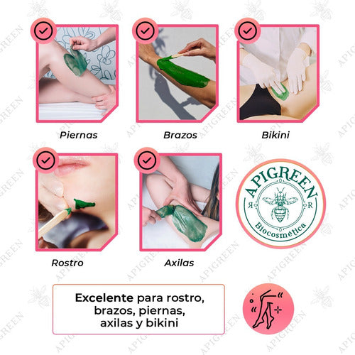 Kit Depilacion Apigreen Cera Española Agua De Rosas Y Talco