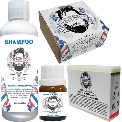 Shampoo Bergamota, Aceite Barba, Bálsamo Crecimiento, Jabón
