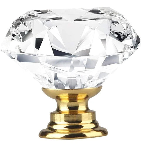10 Perillas De Cristal 30mm Jh807 Base Dorada Forma Diamante