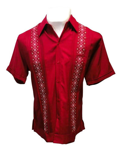 Guayabera Rojo Hombre Yucateca Manga Corta Camisa Fresca Env