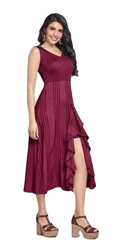 Elegante Vestido Color Marsala Cklass 985-61
