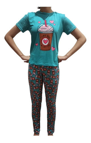 Pijama Para Dama Juvenil De Frapuccino Latte Kawaii