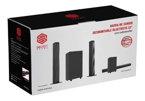 Barra De Sonido Con Woofer Select Sound Space Bt3283 Bluetooth Usb Tarjeta Tf Cable Auxiliar 100w