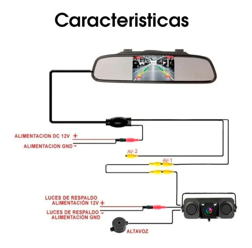 Espejo Retrovisor Rca + Camara Reversa Doble Sensor