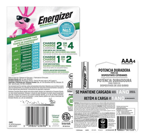 Cargador Universal Pilas Energizer + 4 Pilas Recargables Aaa