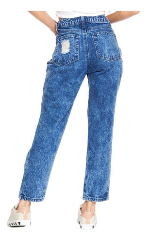 Jeans Mujer Mom Fit Destroyer Moda Casual Mezclilla Azul