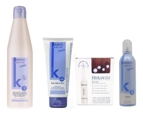Salerm Keratin Shot Shampoo + Deep Impact +serúm + Kera Plus
