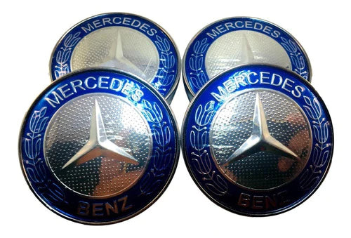 Set 4 Centro Rin Tapas 60mm Mercedes Benz Emblema Azul