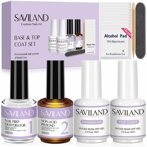 Saviland Nail Dehydrator+base+top Coat, Para Polvo Acrílico