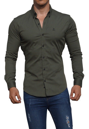 Camisa John Leopard Verde Militar Super Slim Fit Envio Grati