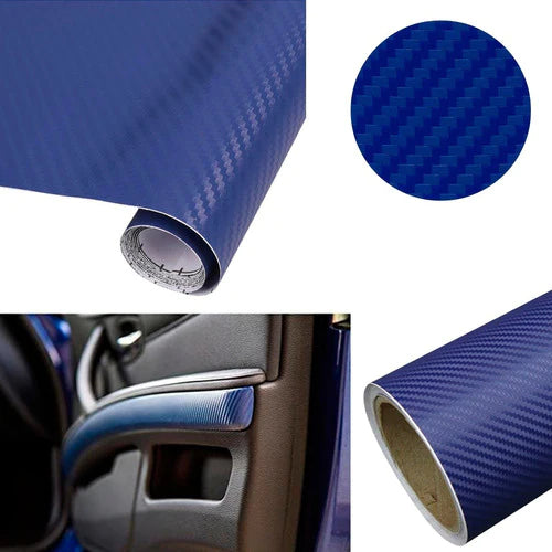Vinil Automotriz Fibra Carbono Azul 30 X 150 Cm Envío Gratis