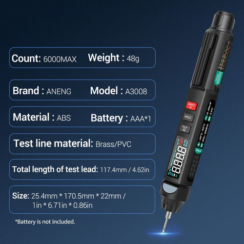 Aneng Pen Multímetro Digital Con Continuidad Capacitancia