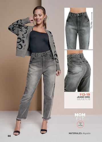 Pantalon Jeans Mom Fit Tiro Alto Stretch Devendi Denim