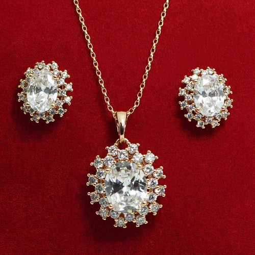 Set Collar Cadena Dije Aretes Pendiente Sol Diamante Oro 18k