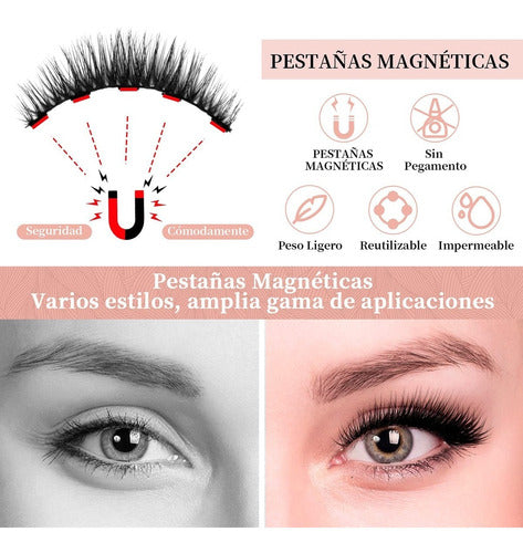 Kit De Pestañas Postizas Magnéticas Delineador De Ojos 5 Par