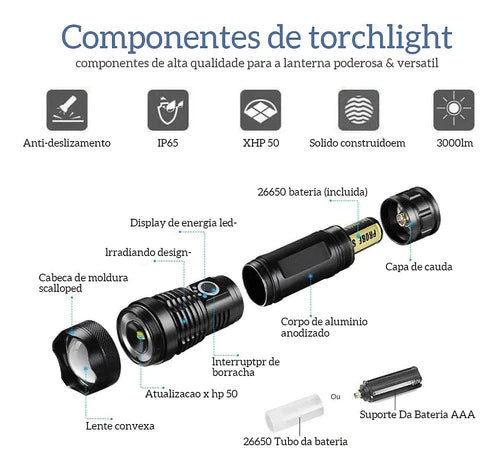 Linterna Xhp50 Potente Con Led Y Zoom A Batería 18650