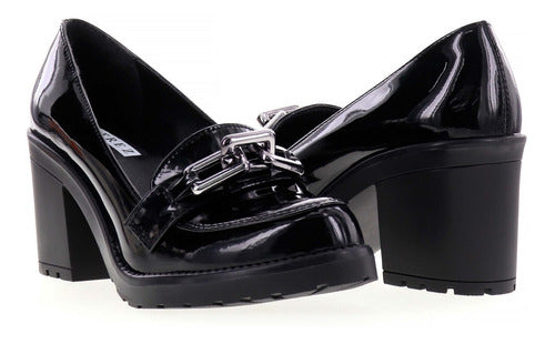 Zapatos Mujer De Tacón Estilo Mocasín Moda Negro Charol