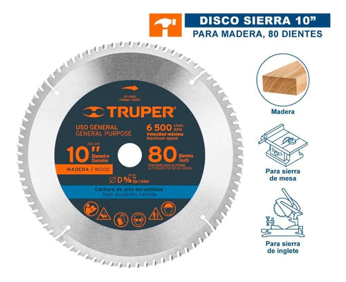 Disco Sierra P/madera 10' 80 Dientes, 5/8' Truper 12683